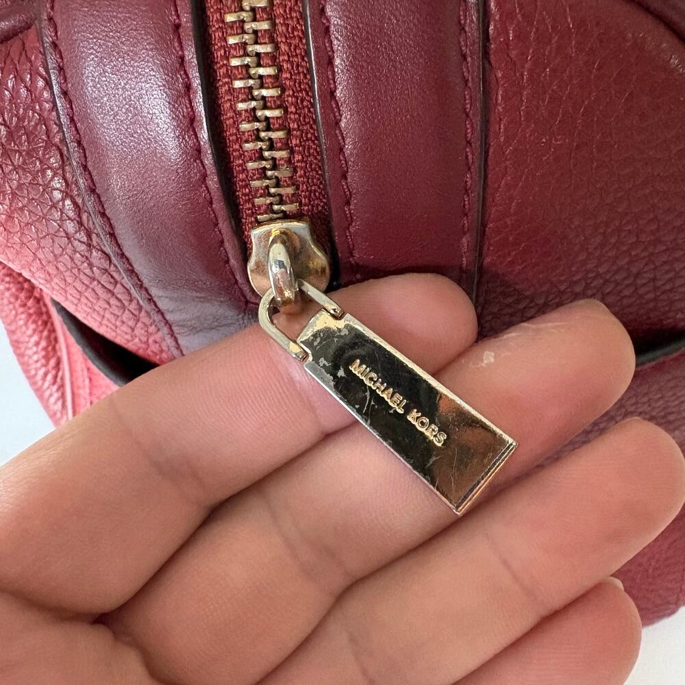Michael Kors Bedford Legacy Maroon Red Pebbled Leather Duffel Handbag Purse READ - Picture 8 of 10